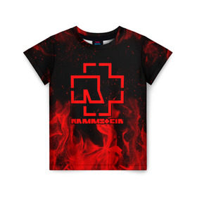 Детская футболка 3D с принтом RAMMSTEIN в Санкт-Петербурге, 100% гипоаллергенный полиэфир | прямой крой, круглый вырез горловины, длина до линии бедер, чуть спущенное плечо, ткань немного тянется | fire | flake | rammstein | smoke | дым | огонь | пламя | пожар | рамштайн