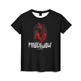 Женская футболка 3D с принтом Powerwolf в Санкт-Петербурге, 100% полиэфир ( синтетическое хлопкоподобное полотно) | прямой крой, круглый вырез горловины, длина до линии бедер | powerwolf | метал | повервольф | повервульф | рок