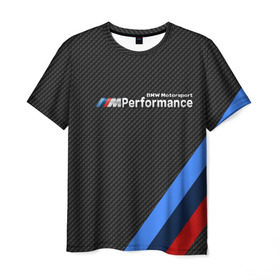 Мужская футболка 3D с принтом BMW КАРБОН в Санкт-Петербурге, 100% полиэфир | прямой крой, круглый вырез горловины, длина до линии бедер | bmw | абстракция | авто | автомобиль | лого | логотип | машина | скорость