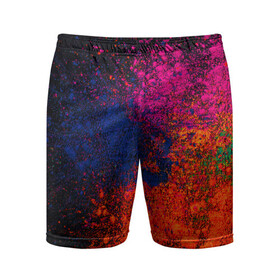 Мужские шорты спортивные с принтом Брызги краски в Санкт-Петербурге,  |  | брызги | брызги красок | краска | красочные | пятна | пятна краски | цветные | яркие