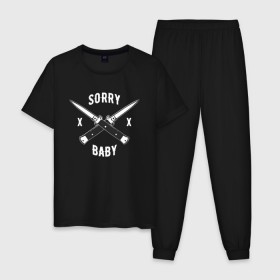 Мужская пижама хлопок с принтом Sorry baby в Санкт-Петербурге, 100% хлопок | брюки и футболка прямого кроя, без карманов, на брюках мягкая резинка на поясе и по низу штанин
 | eve | killing eve | knife | oksana astankova | villanelle | вилланель | ева | оксана