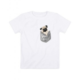 Детская футболка хлопок с принтом Мопс в кармане в Санкт-Петербурге, 100% хлопок | круглый вырез горловины, полуприлегающий силуэт, длина до линии бедер | pug | карман | карманный мопс | малыш | милый | мопс | пес | песик | собака | собачка