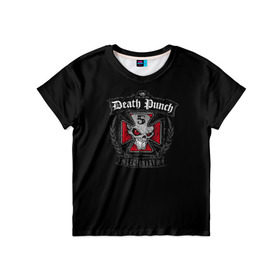 Детская футболка 3D с принтом Five Finger Death Punch в Санкт-Петербурге, 100% гипоаллергенный полиэфир | прямой крой, круглый вырез горловины, длина до линии бедер, чуть спущенное плечо, ткань немного тянется | Тематика изображения на принте: 5fdp | ffdp | five finger | five finger death | five finger death punch | metal | rock | метал | рок