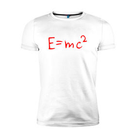 Мужская футболка премиум с принтом E=mc2 в Санкт-Петербурге, 92% хлопок, 8% лайкра | приталенный силуэт, круглый вырез ворота, длина до линии бедра, короткий рукав | Тематика изображения на принте: emc 2 | emc2 | знаменитые формулы | физика | формулы | эйнштейн