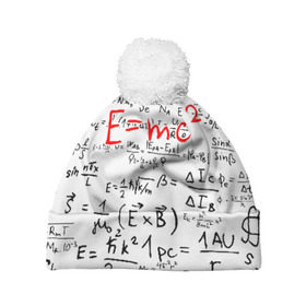 Шапка 3D c помпоном с принтом E=mc2 (редач) в Санкт-Петербурге, 100% полиэстер | универсальный размер, печать по всей поверхности изделия | Тематика изображения на принте: emc 2 | emc2 | знаменитые формулы | физика | формулы | эйнштейн