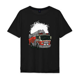 Мужская футболка хлопок Oversize с принтом Пожарная Машина в Санкт-Петербурге, 100% хлопок | свободный крой, круглый ворот, “спинка” длиннее передней части | огонь | пожар | пожарная | пожарная охрана | пожарник | пожарный