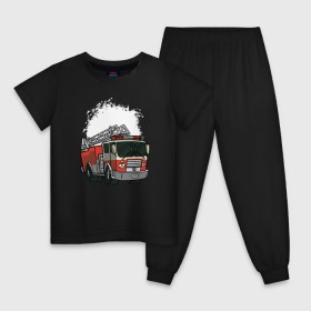 Детская пижама хлопок с принтом Пожарная Машина в Санкт-Петербурге, 100% хлопок |  брюки и футболка прямого кроя, без карманов, на брюках мягкая резинка на поясе и по низу штанин
 | огонь | пожар | пожарная | пожарная охрана | пожарник | пожарный