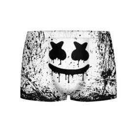 Мужские трусы 3D с принтом MARSHMELLO MELT в Санкт-Петербурге, 50% хлопок, 50% полиэстер | классическая посадка, на поясе мягкая тканевая резинка | america | dj | marshmello | usa | америка | брызги | краски | маршмелло