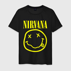 Мужская футболка хлопок с принтом NIRVANA в Санкт-Петербурге, 100% хлопок | прямой крой, круглый вырез горловины, длина до линии бедер, слегка спущенное плечо. | nirvana | smile | курт кобейн | нирвана | смайл