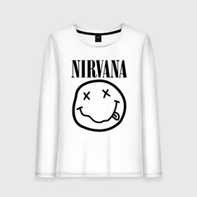 Женский лонгслив хлопок с принтом NIRVANA в Санкт-Петербурге, 100% хлопок |  | nirvana | smile | курт кобейн | нирвана | смайл