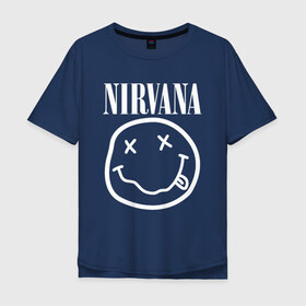 Мужская футболка хлопок Oversize с принтом NIRVANA в Санкт-Петербурге, 100% хлопок | свободный крой, круглый ворот, “спинка” длиннее передней части | nirvana | smile | курт кобейн | нирвана | смайл