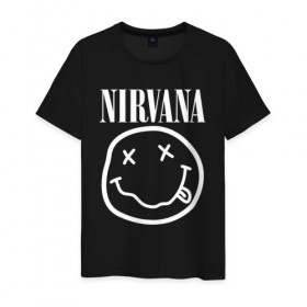 Мужская футболка хлопок с принтом NIRVANA в Санкт-Петербурге, 100% хлопок | прямой крой, круглый вырез горловины, длина до линии бедер, слегка спущенное плечо. | nirvana | smile | курт кобейн | нирвана | смайл