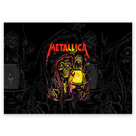 Поздравительная открытка с принтом Metallica  в Санкт-Петербурге, 100% бумага | плотность бумаги 280 г/м2, матовая, на обратной стороне линовка и место для марки
 | Тематика изображения на принте: american | death | fly | holds | james hetfield | kirk hammett | lantern | metal band | metallica | moths | music | mysticism | rock | skeleton | skull | американская | держит | джеймс хетфилд | ларс ульрих | летают | метал группа | металлика | мистика | 