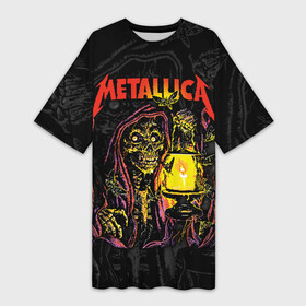 Платье-футболка 3D с принтом Metallica в Санкт-Петербурге,  |  | american | death | fly | holds | james hetfield | kirk hammett | lantern | metal band | metallica | moths | music | mysticism | rock | skeleton | skull | американская | держит | джеймс хетфилд | ларс ульрих | летают | метал группа | металлика | мистика | 