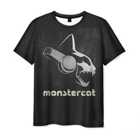 Мужская футболка 3D с принтом Monstercat в Санкт-Петербурге, 100% полиэфир | прямой крой, круглый вырез горловины, длина до линии бедер | monstercat | клуб | клубная музыка | кот | котенок | кошка | лейбл | монстар | монстар кет | монстер | музыка | танцевальная музыка | электронная | электронная музыка