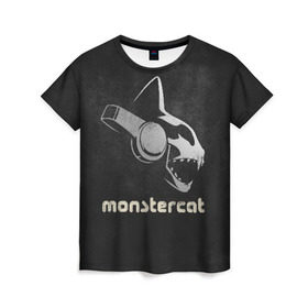 Женская футболка 3D с принтом Monstercat в Санкт-Петербурге, 100% полиэфир ( синтетическое хлопкоподобное полотно) | прямой крой, круглый вырез горловины, длина до линии бедер | monstercat | клуб | клубная музыка | кот | котенок | кошка | лейбл | монстар | монстар кет | монстер | музыка | танцевальная музыка | электронная | электронная музыка