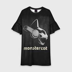 Детское платье 3D с принтом Monstercat в Санкт-Петербурге, 100% полиэстер | прямой силуэт, чуть расширенный к низу. Круглая горловина, на рукавах — воланы | monstercat | клуб | клубная музыка | кот | котенок | кошка | лейбл | монстар | монстар кет | монстер | музыка | танцевальная музыка | электронная | электронная музыка
