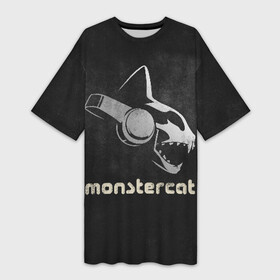 Платье-футболка 3D с принтом Monstercat в Санкт-Петербурге,  |  | monstercat | клуб | клубная музыка | кот | котенок | кошка | лейбл | монстар | монстар кет | монстер | музыка | танцевальная музыка | электронная | электронная музыка