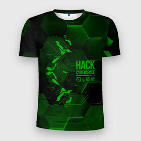 Мужская футболка 3D спортивная с принтом Hack Cyberspace в Санкт-Петербурге, 100% полиэстер с улучшенными характеристиками | приталенный силуэт, круглая горловина, широкие плечи, сужается к линии бедра | cyberpunk | hack | hack cyberspace | hacker | абстракция | взлом | микросхема | минимализм | программер | программист | сеть | хакер