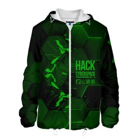 Мужская куртка 3D с принтом Hack Cyberspace в Санкт-Петербурге, ткань верха — 100% полиэстер, подклад — флис | прямой крой, подол и капюшон оформлены резинкой с фиксаторами, два кармана без застежек по бокам, один большой потайной карман на груди. Карман на груди застегивается на липучку | cyberpunk | hack | hack cyberspace | hacker | абстракция | взлом | микросхема | минимализм | программер | программист | сеть | хакер