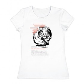 Женская футболка хлопок с принтом Amur tiger в Санкт-Петербурге, 100% хлопок | прямой крой, круглый вырез горловины, длина до линии бедер, слегка спущенное плечо | animals | red book | red list | животные | животные из красной книги | красная книга | редкие животные