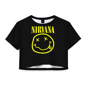Женская футболка Cropp-top с принтом NIRVANA в Санкт-Петербурге, 100% полиэстер | круглая горловина, длина футболки до линии талии, рукава с отворотами | nirvana | smile | курт кобейн | нирвана | смайл