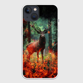 Чехол для iPhone 13 с принтом Олень в горящем лесу Сибири в Санкт-Петербурге,  |  | животные | лес | огонь | олень | пламы | пожар | сибирь