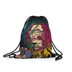 Рюкзак-мешок 3D с принтом Lil Pump в Санкт-Петербурге, 100% полиэстер | плотность ткани — 200 г/м2, размер — 35 х 45 см; лямки — толстые шнурки, застежка на шнуровке, без карманов и подкладки | Тематика изображения на принте: esskeetit | gazzy garcia | gucci gang | lil pump | lilpump | газзи гарсия | лил памп | рэп | рэпер | эшкере