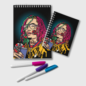 Блокнот с принтом Lil Pump в Санкт-Петербурге, 100% бумага | 48 листов, плотность листов — 60 г/м2, плотность картонной обложки — 250 г/м2. Листы скреплены удобной пружинной спиралью. Цвет линий — светло-серый
 | esskeetit | gazzy garcia | gucci gang | lil pump | lilpump | газзи гарсия | лил памп | рэп | рэпер | эшкере