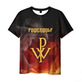 Мужская футболка 3D с принтом POWERWOLF в Санкт-Петербурге, 100% полиэфир | прямой крой, круглый вырез горловины, длина до линии бедер | powerwolf | wolf | метал | пауэр метал. | повервольф | поверфульф | рок | хэви металб
