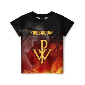 Детская футболка 3D с принтом POWERWOLF в Санкт-Петербурге, 100% гипоаллергенный полиэфир | прямой крой, круглый вырез горловины, длина до линии бедер, чуть спущенное плечо, ткань немного тянется | powerwolf | wolf | метал | пауэр метал. | повервольф | поверфульф | рок | хэви металб