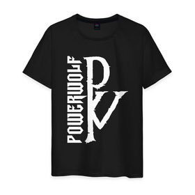 Мужская футболка хлопок с принтом POWERWOLF в Санкт-Петербурге, 100% хлопок | прямой крой, круглый вырез горловины, длина до линии бедер, слегка спущенное плечо. | powerwolf | wolf | метал | пауэр метал. | повервольф | поверфульф | рок | хэви металб