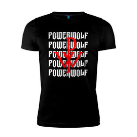 Мужская футболка премиум с принтом POWERWOLF в Санкт-Петербурге, 92% хлопок, 8% лайкра | приталенный силуэт, круглый вырез ворота, длина до линии бедра, короткий рукав | powerwolf | wolf | метал | пауэр метал. | повервольф | поверфульф | рок | хэви металб