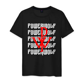 Мужская футболка хлопок с принтом POWERWOLF в Санкт-Петербурге, 100% хлопок | прямой крой, круглый вырез горловины, длина до линии бедер, слегка спущенное плечо. | powerwolf | wolf | метал | пауэр метал. | повервольф | поверфульф | рок | хэви металб