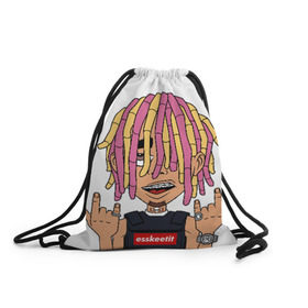 Рюкзак-мешок 3D с принтом Lil Pump в Санкт-Петербурге, 100% полиэстер | плотность ткани — 200 г/м2, размер — 35 х 45 см; лямки — толстые шнурки, застежка на шнуровке, без карманов и подкладки | Тематика изображения на принте: esskeetit | gazzy garcia | gucci gang | lil pump | lilpump | газзи гарсия | лил памп | рэп | рэпер | эшкере