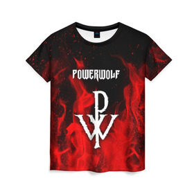 Женская футболка 3D с принтом POWERWOLF в Санкт-Петербурге, 100% полиэфир ( синтетическое хлопкоподобное полотно) | прямой крой, круглый вырез горловины, длина до линии бедер | powerwolf | wolf | метал | пауэр метал. | повервольф | поверфульф | рок | хэви металб