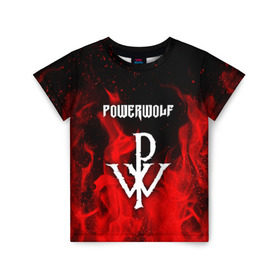 Детская футболка 3D с принтом POWERWOLF в Санкт-Петербурге, 100% гипоаллергенный полиэфир | прямой крой, круглый вырез горловины, длина до линии бедер, чуть спущенное плечо, ткань немного тянется | powerwolf | wolf | метал | пауэр метал. | повервольф | поверфульф | рок | хэви металб