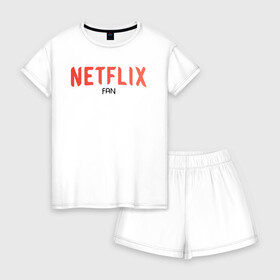 Женская пижама с шортиками хлопок с принтом NETFLIX fan в Санкт-Петербурге, 100% хлопок | футболка прямого кроя, шорты свободные с широкой мягкой резинкой | netflix | system | дизайн | кепка | кепки | кепку | кино | крутая | круто | крутой | лого | логотип | нетфликс | оригинальный | просто | свитер | систем | система | фирма | футболка