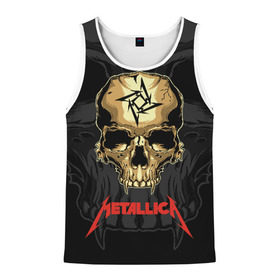 Мужская майка 3D с принтом Metallica в Санкт-Петербурге, 100% полиэстер | круглая горловина, приталенный силуэт, длина до линии бедра. Пройма и горловина окантованы тонкой бейкой | american | james hetfield | kirk hammett | l | metal band | metallic | metallica | music | robot | rock | scales | sitting | skeleton | skull | throne | американская | джеймс хетфилд | кирк хэмметт | ларс ульрих | логотип | метал группа | металл