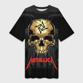 Платье-футболка 3D с принтом Metallica в Санкт-Петербурге,  |  | american | james hetfield | kirk hammett | l | metal band | metallic | metallica | music | robot | rock | scales | sitting | skeleton | skull | throne | американская | джеймс хетфилд | кирк хэмметт | ларс ульрих | логотип | метал группа | металл