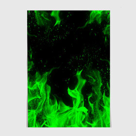Постер с принтом ЗЕЛЁНЫЙ ОГОНЬ | GREEN FIRE в Санкт-Петербурге, 100% бумага
 | бумага, плотность 150 мг. Матовая, но за счет высокого коэффициента гладкости имеет небольшой блеск и дает на свету блики, но в отличии от глянцевой бумаги не покрыта лаком | bright | fire | flame | heat | light | wildfire | искры | огненный | огонь | пламя | пожар