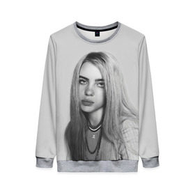 Женский свитшот 3D с принтом BILLIE EILISH в Санкт-Петербурге, 100% полиэстер с мягким внутренним слоем | круглый вырез горловины, мягкая резинка на манжетах и поясе, свободная посадка по фигуре | ayelish | bad guy | bellyache | bilie eilish | bilie elish | billie | billie eilish | eilish | electronic | elish | music | били айлиш | билли айлиш | эйлиш | элиш