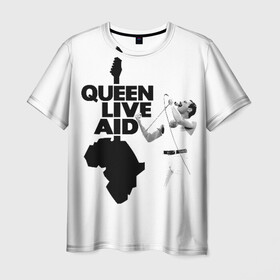 Мужская футболка 3D с принтом Queen LIVE AID в Санкт-Петербурге, 100% полиэфир | прямой крой, круглый вырез горловины, длина до линии бедер | bohemian | brian | freddie | john | mercury | must go on | queen | rhapsody | roger | taylor | the miracle | the show | богемская | рапсодия | роджер тейлор | фредди меркьюри