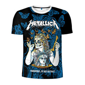 Мужская футболка 3D спортивная с принтом Metallica в Санкт-Петербурге, 100% полиэстер с улучшенными характеристиками | приталенный силуэт, круглая горловина, широкие плечи, сужается к линии бедра | Тематика изображения на принте: american | bone | butterflies | death | fly | girl | head | james hetfield | kirk hammett | metal band | metallica | music | plate | rock | skull | statue of liberty | американская | бабочки | голова | девушка | держит | кость | кушает | летают | металлик