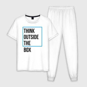 Мужская пижама хлопок с принтом Think outside the box в Санкт-Петербурге, 100% хлопок | брюки и футболка прямого кроя, без карманов, на брюках мягкая резинка на поясе и по низу штанин
 | Тематика изображения на принте: 