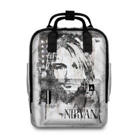 Женский рюкзак 3D с принтом Kurt Cobain в Санкт-Петербурге, 100% полиэстер | лямки с регулируемой длиной, сверху ручки, чтобы рюкзак нести как сумку. Основное отделение закрывается на молнию, как и внешний карман. Внутри два дополнительных кармана, один из которых закрывается на молнию. По бокам два дополнительных кармашка, куда поместится маленькая бутылочка
 | bleach | blew | cobain | dave | geffen | hormoaning | in utero | incesticide | krist | kurt | nevermind | nirvana | novoselic | rock | vevo | геффен | курт кобейн | нирвана | рок