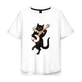 Мужская футболка хлопок Oversize с принтом Кот Музыкант в Санкт-Петербурге, 100% хлопок | свободный крой, круглый ворот, “спинка” длиннее передней части | кот | кот музыкант | котенок | музыкант