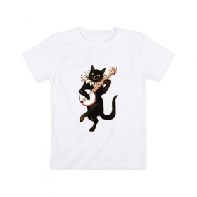 Детская футболка хлопок с принтом Кот Музыкант в Санкт-Петербурге, 100% хлопок | круглый вырез горловины, полуприлегающий силуэт, длина до линии бедер | кот | кот музыкант | котенок | музыкант