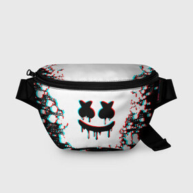 Поясная сумка 3D с принтом MARSHMELLO GLITCH в Санкт-Петербурге, 100% полиэстер | плотная ткань, ремень с регулируемой длиной, внутри несколько карманов для мелочей, основное отделение и карман с обратной стороны сумки застегиваются на молнию | america | dj | glitch | marshmello | usa | америка | глитч | маршмелло