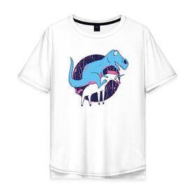 Мужская футболка хлопок Oversize с принтом Рекс и Единорог в Санкт-Петербурге, 100% хлопок | свободный крой, круглый ворот, “спинка” длиннее передней части | rex | t rex | trex | unicorn | дино | динозавр | единорог | рекс | т рекс | ти рекс